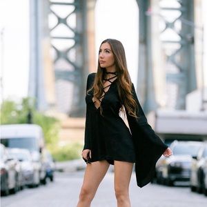 Nasty Gal witch vibe black romper with lace up front 🖤 XS Halloween Salem vibe